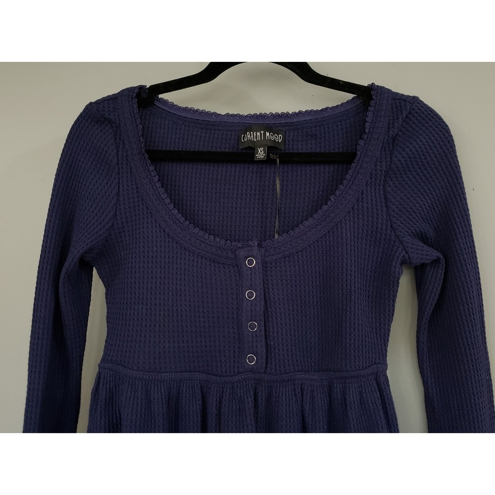 NEW CURRENT MOOD XS WAFFLE KNIT TWILIGHT BELLA SWAN BLUE LONG SLEEVE SHIRT - Picture 2 of 5
